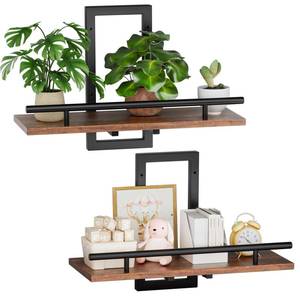 lot 9656 image: Sbosbo Floating Shelves for Wall to Hold Plants and Small Decor, 15.8 Inch Wall Mounted Shelves Set of 2, Easy to Mount Book Shelf for Bedroom, Living Room, Bathroom, Kitchen, Rustic Brown