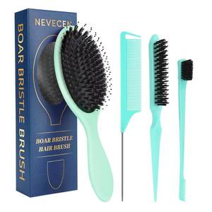 lot 10348 image: Boar Bristle Hair Brush for Women Men - Gentle Detangling Paddle Brush with Nylon & Boar Bristles, Smoothing, Massage & Shine, Reduces Frizz, for Curly, Thick, Thin, Wet or Dry Hair & Extensions