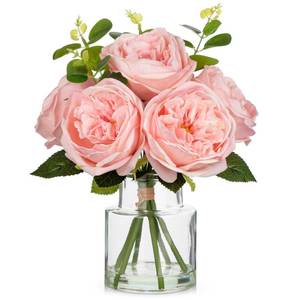 lot 10350 image: Hollyone Real Touch Peonies Artificial Flowers Arrangements in Vase Pink Fake Peonies with Glass Vase Silk David Austin Roses Faux Flowers with Faux Water Bouquet Table Floral Centerpiece Home Decor