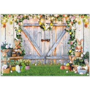 lot 10358 image: YCUCUEI 7x5ft Spring Easter Photography Backdrops Garden Floral Grass Rabbit Eggs Background Bunny Stand Photo Banner Tapestry Booth Props