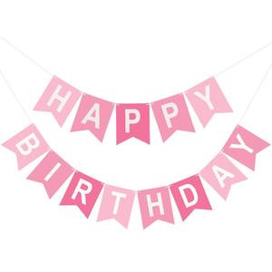 lot 10366 image: Happy Birthday Banner Birthday Party Banner NO DIY Happy Birthday Sign Pre-Strung Birthday Hanging Decoration for Women Men Girl Boy Party Supplies (Pink)