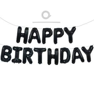 lot 10368 image: TONIFUL Black Happy Birthday Balloons Banner 16 Inch Mylar Foil Letters Birthday Sign Banner Bunting Reusable for 30th 40th 50th 60th Adults and Halloween Supplies