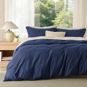 lot 10381 image: Bedsure Duvet Cover Full Size - Soft Double Brushed Bedding Set for Kids & Adults, Zipper Closure, 3 Pieces, Includes 1 Duvet Cover (80in.x90in.) & 2 Pillow Shams, NO Comforter, Navy Blue