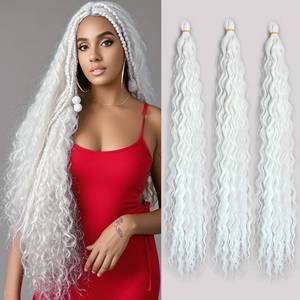 lot 10382 image: Felek Ocean Wave Crochet Braiding Hair 30inch 3 Packs White Color Long Water Wave Synthetic Trendy Tresses Wavy Curly Crochet Braids Hair For Black Women(White,#60)