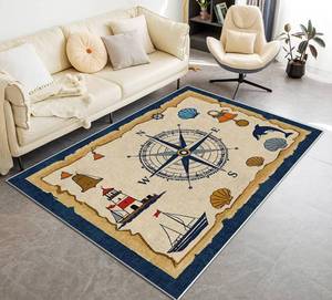 lot 10389 image: Vintage Nautical Compass Rugs for Bedroom 3x5ft,Washable Compass Area Rugs,Cute Lighthouse Whale Shell Carpet,Nautical Theme Non Slip Floor Mat,Summer Ocean Lighthouse Carpets for Living Room Office