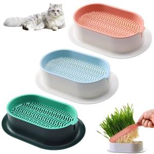 lot 10399 image: Londehuhai 3pcs Cat Grass Planter, Plastic Catnip Cat Grass Box Wheatgrass Planting Trays Hydroponic Ca-t Gras-s Growing Kits Nursery Ca-t Plant Garden Pots for IndoorOutdoor Use(Color3)