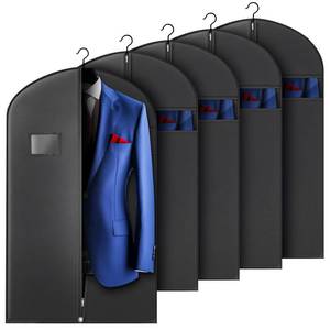 lot 10402 image: Hleelomi 5 Pack 40-inch Suit Bag Garment Bag for Travel and Storage, Garment Bags for Hanging Clothes with Zipper and Visible Transparent Window, Black