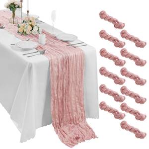 lot 10411 image: Bailarina 12 Pack Cheesecloth Table Runner 17x108 Inch Long Gauze Cheese Cloth 9ft Wrinkled Sheer Table Runner for Wedding Reception Birthday Party Table Decoration (Dusty Pink)