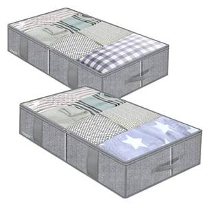 lot 10420 image: Onlyeasy Breathable Under Bed Storage Bags with 4 Reinforced Handles and Sturdy Side Wall, 2 Pack Eco-friendly Underbed Clothing Blankets Organizer with 2 Strong Zippers, Herringbone Grey, MXRUBBSS2P