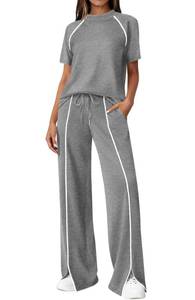 lot 10428 image: BTFBM Casual Two Piece Sets For Women Summer Outfits Solid Matching Sweatsuit Lounge Set Wide Leg Pants Workout(Grey,Small)
