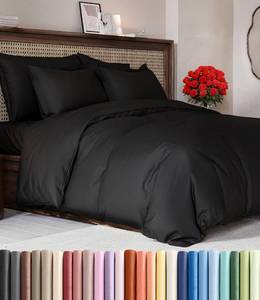 lot 10429 image: Duvet Cover Queen Size Set - Extra Soft Queen Duvet Cover 90in. x 90in. with 2 Pillow Shams - Hotel Luxury, Easy Care and Fade Free w Zipper Closures & Ties - All Season, Comfy, Cozy & Breathable (Black)