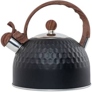 lot 11478 image: Whistling Stainless Steel Tea Kettle with Wood Grain Anti Heat Handle, Cylindrical Wood Grain Stainless Steel Cover, 2.6 Quart2.5 Liter, Beige (Used)