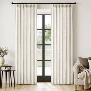 lot 11487 image: MIULEE Pinch Pleated Thick Linen Curtains 84 Inches Long 2 Panels for Living Room Bedroom, Linen Texture Memory Trained Drapes Pinch Pleat Light Filtering Neutral Ivory Cream Farmhouse Window Curtains