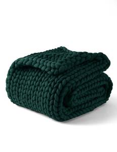 lot 11490 image: YnM Chunky Throw Blanket, Medium-Weight, Hand Knitted, Skin Friendly, Ventilated and Breathable, Machine Washable, Home D�cor Piece for Couch, Sofa and Bed (Pacific Green, 40x50 Inch)