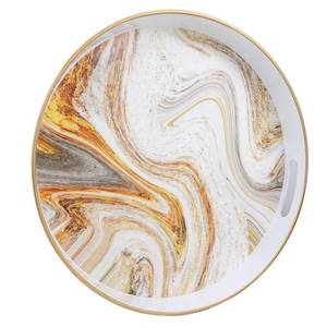 lot 11494 image: Leemxiiny Round White Marbling Decorative Tray with Handles, 13in. Morden Plastic Serving Tray for Coffee Table Bathroom, Ottoman, Home Decor