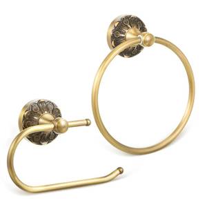 lot 11498 image: Otoolling 2 Pieces Set Antique Brass Toilet Paper Holder Retro Brass Hand Towel Ring Tissue Roll Paper Hanger Bathroom Hardware Wall Mounted Vintage Bathroom Accessories (Retro)