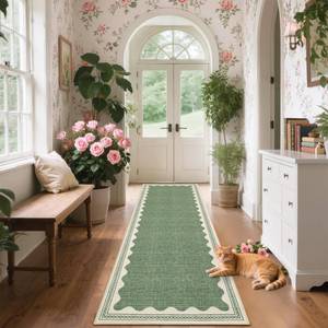 lot 11501 image: GarveeHome Scalloped 4x6 Rug Non-Slip Washable Low-Pile Carpet - Solid Sage Green Modern Rugs for Bedroom Living Room Nursery Kitchen Entryway Indoor Mat with Rubber Back