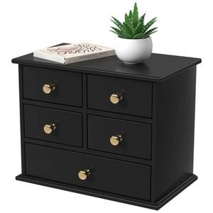 lot 11506 image: Oak Desk Organizer with Drawers, Durable Wooden Desktop Storage Box with Metal Handles & Non-Slip Silicone Pads, 5 Drawer Tabletop Organizer for Office, Bedroom, Bathroom, Vanity, and Makeup �� Black