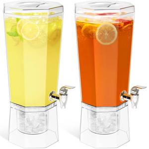 lot 11514 image: Lifewit 1 Gallon Drink Dispenser for Parties 2 Pcs, 4L Plastic Beverage Container with Stand for JuiceTeaSoda & Lemonade, Clear Water Pitcher with Spigot for Mimosa Bar Hosting 39 x 16 cm15x6in.