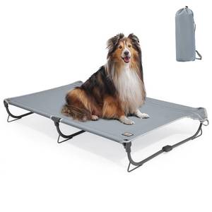 lot 11524 image: CANINE CANYON Daisy Cot, Medium Foldable Elevated Dog Bed, Portable Raised Outdoor Folding Dog Cot, Cooling, Chew Proof, Waterproof, Heavy Duty Up to 160 lbs for CampingHome, Grey, 32in.x 19in.x6in.