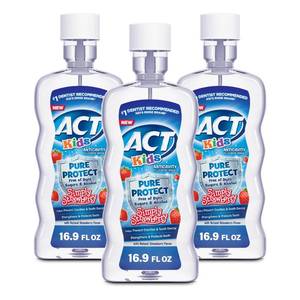 lot 12272 image: ACT Kids Anticavity Fluoride Mouthwash, Sugar & Alcohol Free Mouth Rinse Strengthens Teeth, Simply Strawberry, 16.9 fl. oz.(Pack of 3)