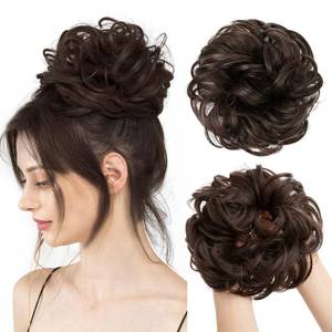 lot 12316 image: CJL HAIR Large Messy Bun Hair Piece Wavy Curly Scrunchies Synthetic Chignon Ponytail Hair Extensions Thick Updo Hairpieces for Women Dark Brown