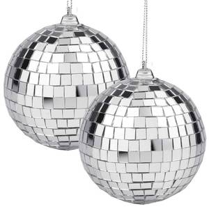 lot 12324 image: 2 Pieces Disco Mirror Balls Silver Hanging Ball for 50s 60s 70s Disco DJ Light Effect Party Home Decoration Stage Props Festivals Party Favors and Supplies 4 Inch (4inch, Silver)