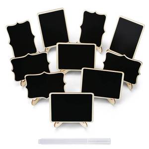 lot 12332 image: JEFURE 12 Pcs Mini Chalkboard Signs, Small Chalkboard Labels with Easel Stand, Wooden Blackboard for Table Numbers, Food Signs, Wedding Signs, Place Cards and Event Decoration, with 1 Liquid Chalk