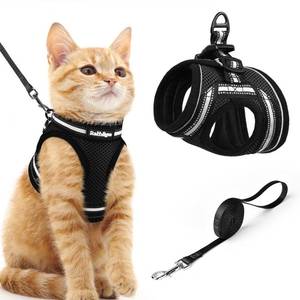 lot 12339 image: rabbitgoo Cat Harness and Leash Set for Walking Escape Proof, Adjustable Soft Kittens Vest with Reflective Strip for Cats, Comfortable Outdoor Vest, Black, M