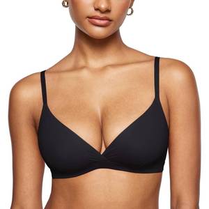 lot 12340 image: INLYRIC Womens Inbarely Triangle Bralette Comfortable Unlined V Neck Wireless Smoothing Bra Top Stretch Black X-Small