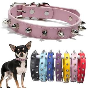 lot 12348 image: Spiked Dog Collar for Small Dogs PU Leather Spike Puppy Collar Anti Bite Rivet Studded Cat Collar for Kittens Extra Small Medium Pets Like Chihuahua Pug Pit Bull Bulldog, Pink M