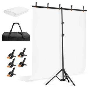 lot 13012 image: EMART 5  6.5ft White Photo Backdrop with Stand Kit for Photography Video Studio��White Screen Photoshoot Background Curtain with T-Shaped Portable Backdrop Stand Carrying Bag 5 Clamps