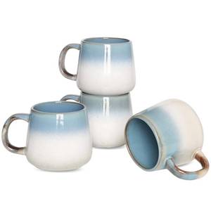 lot 13975 image: Bosmarlin Ceramic Coffee Mug Set of 4, 17 Oz, Coffee Cups with Big Handle, Microwave and Dishwasher Safe (Teal)
