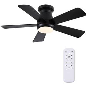 lot 13978 image: Ceiling Fan with Light, 40in. Black Flush Mount Ceiling Fans with Remote Control,3CCT Dimmable LED, ABS 5-Fan Blades,Reversible Motor,Quiet Low Profile Indoor fandeliers for Bedroom Living Room