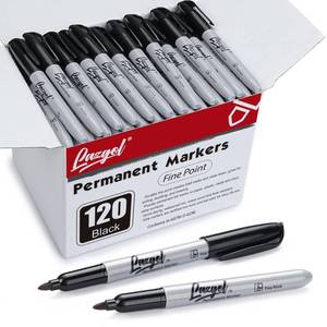 lot 1146 image: LAZGOL Permanent Markers Bulk, 120 Pack Fine Tip Black Permanent Markers, Waterproof Markers, Premium Smear Proof Pens, Quick Drying, Office Supplies for School, Office, Home