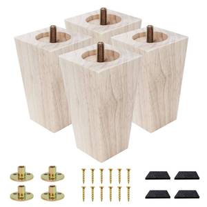 lot 1151 image: Txcucc Furniture feet Table Legs Couch Legs Unfinished Square Bed Feet 4 inch Wood Replacement Leg for Furniture Set of 4, Natural (4set, 4in)