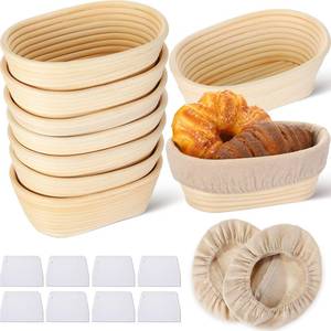 lot 1162 image: Gejoy Oval Banneton Bread Proofing Basket Set of 8, Sourdough Bread Baking Bowl Kit with Cloth Liners and Dough Scrapers Natural Rattan Banneton Sourdough Bowl Basket for Bakers(8 Inch)