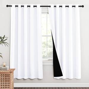 lot 1164 image: NICETOWN 100percent Blackout Window Curtain Panels, Full Light Blocking Drapes with Black Liner for Nursery, 72-inch Drop Thermal Insulated Draperies (White, 2 Pieces, 62-inch Wide Per Panel)