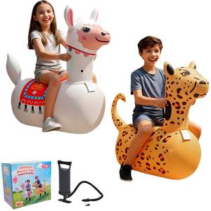 lot 1170 image: Inflatable Bouncy Leopard & Alpaca Toys 2PCS,Heavy Duty Giant Inflatable Bouncy Toys For Age 5 with Air Pump ,Indoor Outdoor Ride On Bouncy Animal Hopper Toy,220lbs Load Capacity Gifts For Boys Girls
