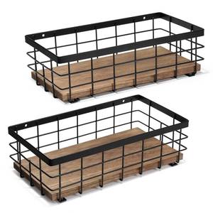 lot 1172 image: TJ.MOREE Small Metal Wire Basket, Decorative Wood Base Organizer for Bathroom, Kitchen, Basket for Toilet Paper Storage, Sugar Packet, Coffee Syrup, Guest Towel, Napkin(2 Packs)