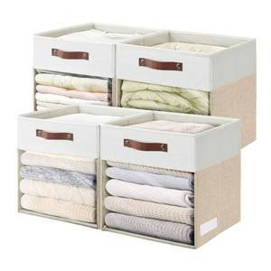 lot 1174 image: Bagnizer Storage Cubes, 4 Pack Linen Foldable Storage Bins (13 x 13 inch) with Clear Window and Handles, Fabric Organizer for Shelf Closet, Clothes, Books - (Beige and White)