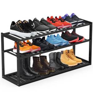 lot 1188 image: Jripae Bamboo Shoe Rack for Closet, 3 Tier 32.5inch Longer Shoe Organizer Shelf Holder Storage 12-15 Pairs Stackable for Entryway Door Hallway Bedroom Garage Space Saving Foldable Black