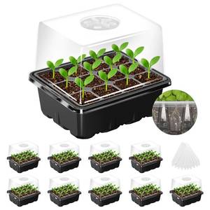 lot 2303 image: MIXC Seed Starter Tray with Elevated Lid, 120 Cells Seed Starter Kit with Adjustable Humidity Dome, Drainage Hole, Clear Heightened Lids for Indoor Outdoor Greenhouse Gardens, 10 Pack, Black