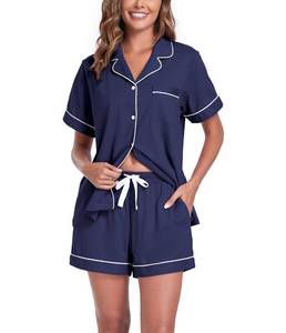 lot 2305 image: ANLIQI Womens 100percent Cotton Pajama Sets Shorts Soft Short Sleeve Pj Sets Summer Pajamas for Women Button Down Sleepwear S-XXL(Navy Blue,M)