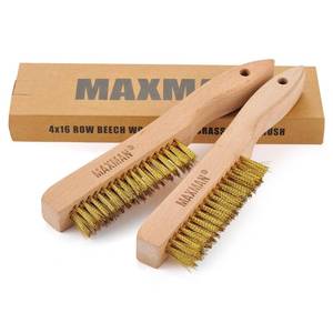 lot 2308 image: MAXMAN Brass Brush, Soft Brass Bristle Brush, Wire Brushes for Cleaning Metal Rust, Welds with 10in. Beechwood Handle, 2 Pcs