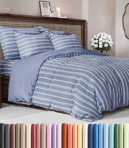 lot 2310 image: Duvet Cover Queen Size Set - Extra Soft Queen Duvet Cover 90in. x 90in. with 2 Pillow Shams - Hotel Luxury, Easy Care & Fade Free with Zipper Closures & Ties - Comfy, Cozy and Breathable (Blue Stripes)