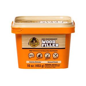lot 2324 image: Gorilla All Purpose Wood Filler, Natural Finish, 16 Ounce Tub (Pack of 1) - Water Resistant for Indoor or Outdoor Projects and Repairs