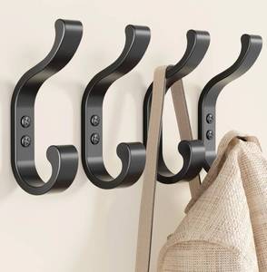 lot 2325 image: bussdis Coat Hooks Wall Mount for Hanging, Heavy Duty Backpack Hooks for Wall, Hold up to 30 lbs, Large Hanger Hooks for Towels, Purses, Clothes, Mudroom, Bathroom, Door, Black, 4 Pack