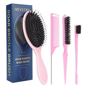 lot 2326 image: Boar Bristle Hair Brush for Women Men - Gentle Detangling Paddle Brush Pink with Nylon & Boar Bristles, Smoothing, Massage & Shine, Reduces Frizz, for Curly, Thick, Thin, Wet or Dry Hair & Extensions