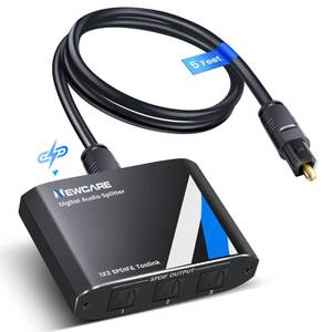 lot 2327 image: NEWCARE Digital Optical Splitter 1 in 3 Out,SPDIF Toslink Optical Audio Cable Splitter 1x3 Support LPCM2.0 Doldy Digital & DTS 5.1 for Xbox,PS4,PS5,DVD,TV Box,Home Theatre, Receiver,Sound Bar